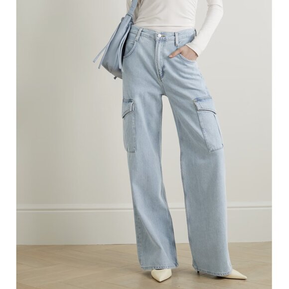 AGOLDE Minka Cargo Jeans Realm Denim High Rise Wide Leg Raw Hem Cotton Size 25 - Picture 1 of 14